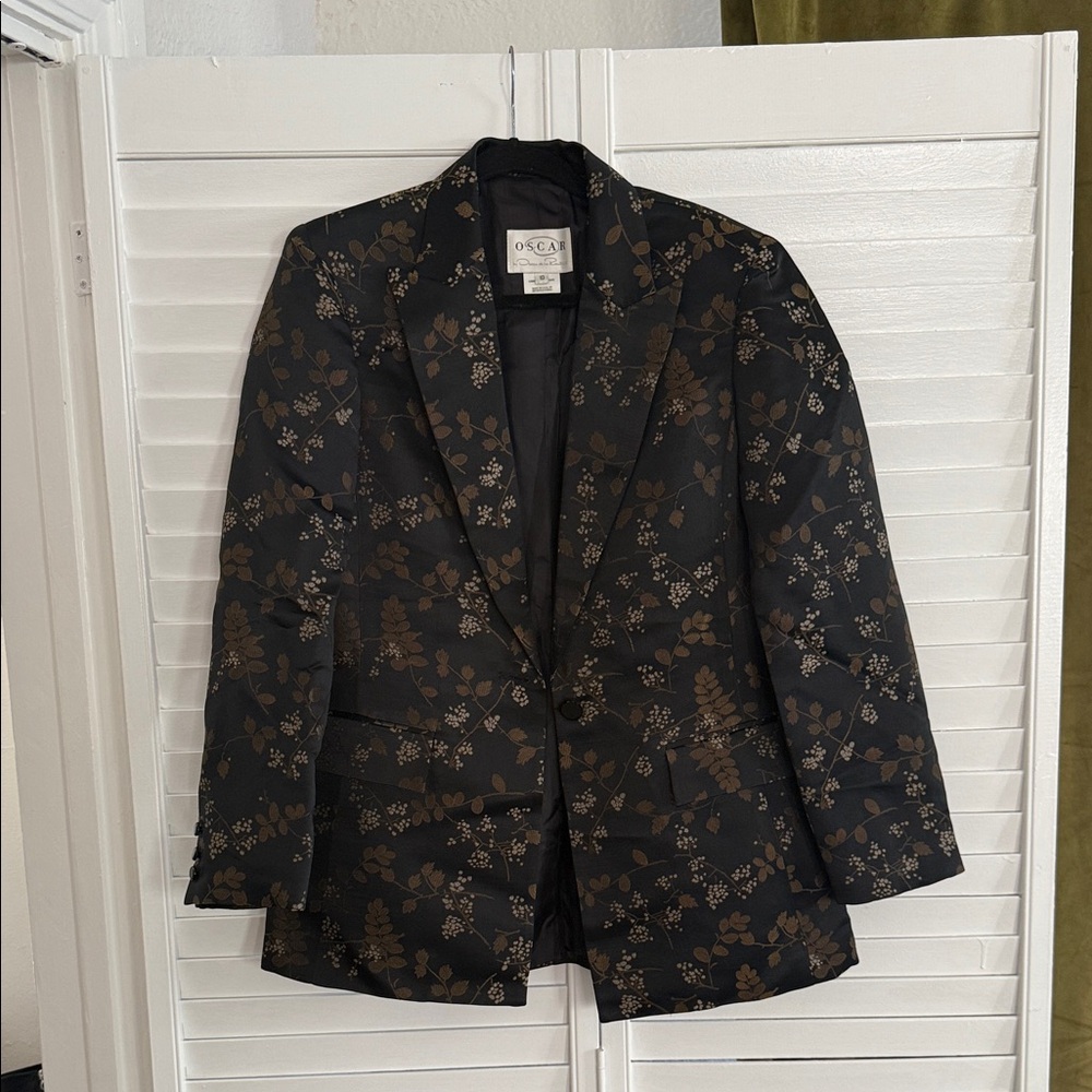 Oscar de la Renta Black Blazer with Bronze Floral Jacquard size 10